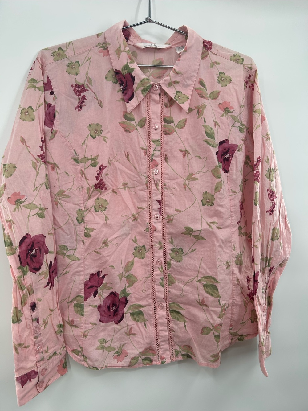At last Classic Pink Floral Western Coastal Cowgirl Rodeo Button Down XL